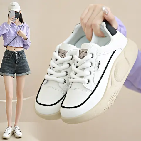 White Shoes Women's Leather Student Board Breathable Casual