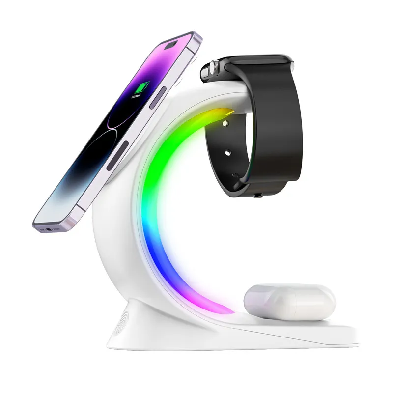 4 In 1 Magnetic Wireless Charger Fast Charging For Smart Phone Atmosphere Light Charging Station For Airpods Pro I-phone Watch – image 9