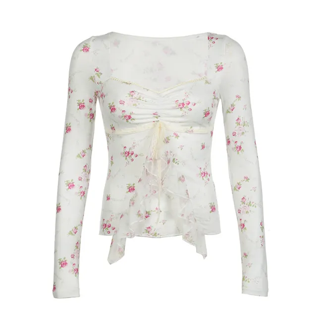 Niche Sexy Low Collar Off shoulder Long sleeved Top For Women White - Shop at LoveMi