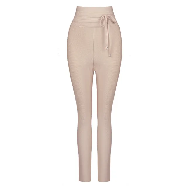 Women's Elastic High Waist Bandage Casual Solid Color Leggings Apricot Pink - Shop at LoveMi
