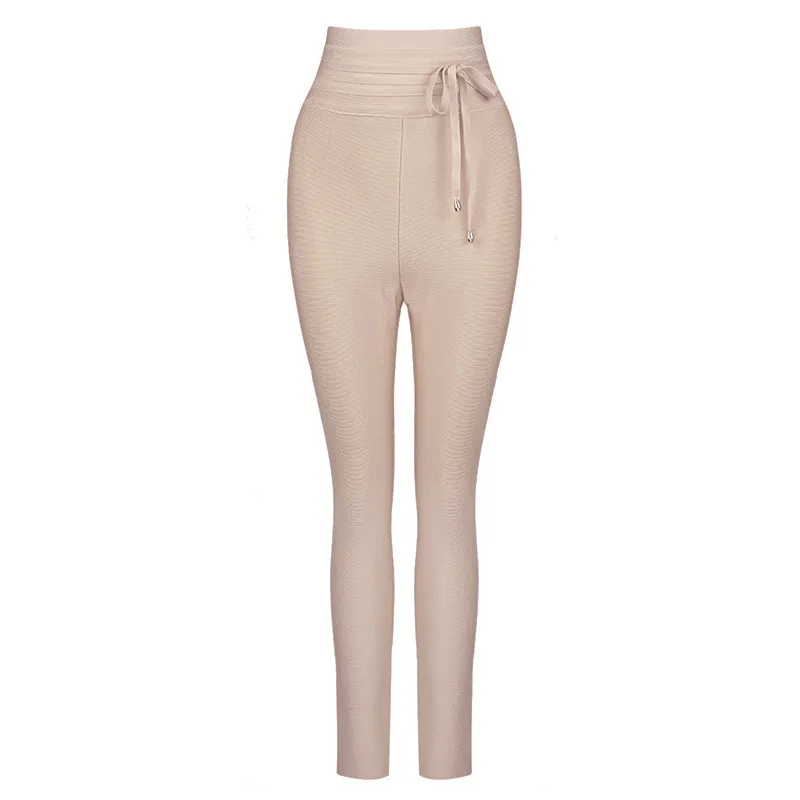 Women's Elastic High Waist Bandage Casual Solid Colour Leggings - Apricot Pink