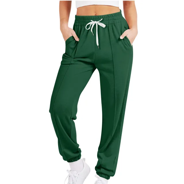 Women's Casual Drawstring Solid Color Sports Jogger Pants Green - Shop at LoveMi