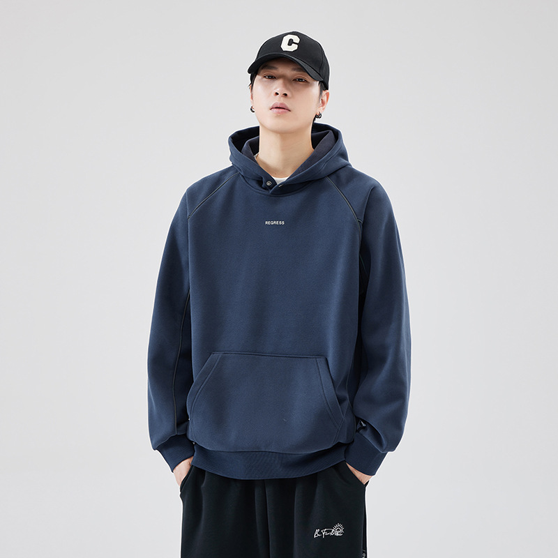 $21.59 Autumn And Winter New Heavy Hooded Sweater Men's Fleece-lined Thickened Versatile Pullover Top