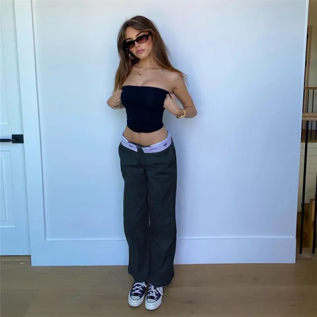 Women's Solid Color Fashion Street Printed Loose Casual Straight Pants Blue - Shop at LoveMi