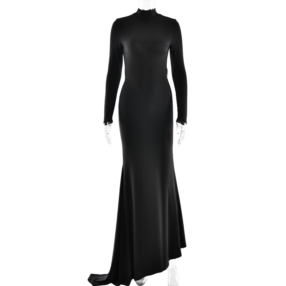 Winter Fashion Chic And Sexy Dress With A High Neck And Open Back Black - Shop at LoveMi