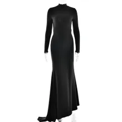 Winter Fashion Chic And Sexy Dress With A High Neck And Open Back - Black - View 1