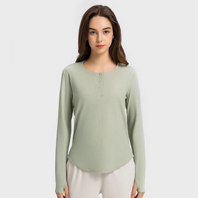 New Vertical Bar Thread 20 Loose Sports Long Sleeve Women's Fashion Casual Fitness Yoga Wear Bluish Gray - Shop at LoveMi