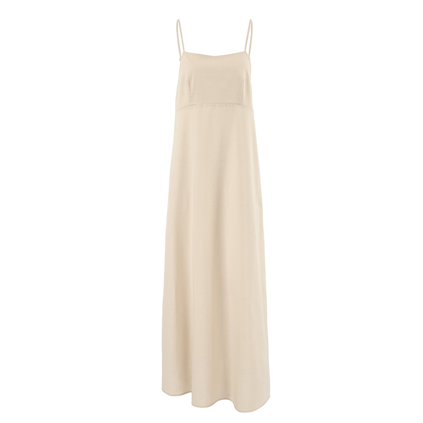 Womens Cotton-linen Strap Backless Dress