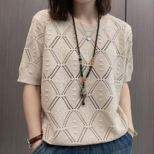 Summer Knitwear Women's Thin Short Sleeve Round Neck Sweater White - Shop at LoveMi