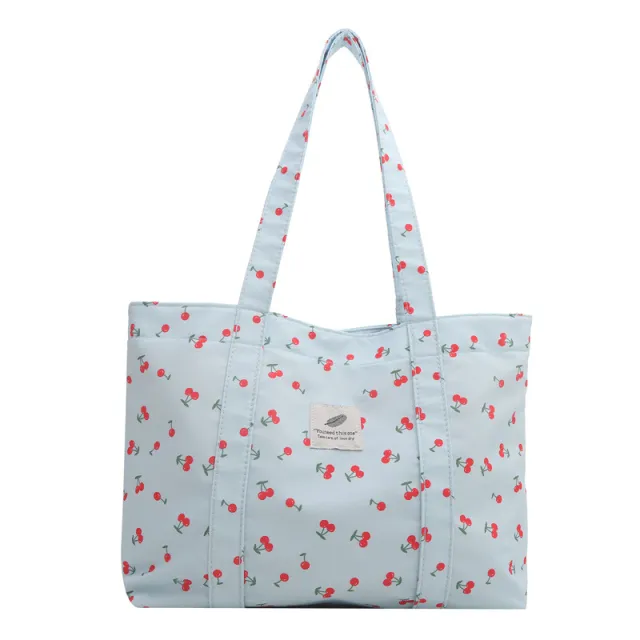 Large Capacity Floral Nylon Shoulder Bag Blue - Shop at LoveMi