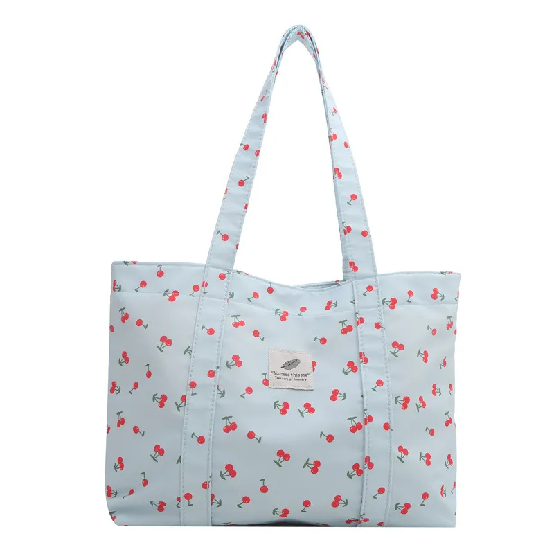 Large Capacity Floral Nylon Shoulder Bag - Blue