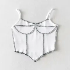 European And American-style Slim-fit Open-line Stitching Irregular Triangle Hem Vest - White - View 1