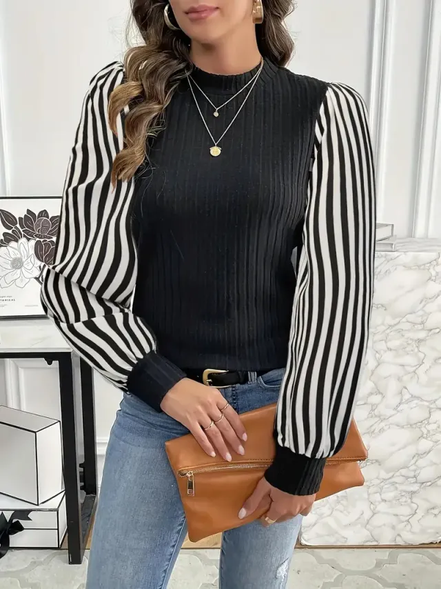 New Autumn Winter Sweater Pullover Top Round Neck Stripes S - Shop at LoveMi