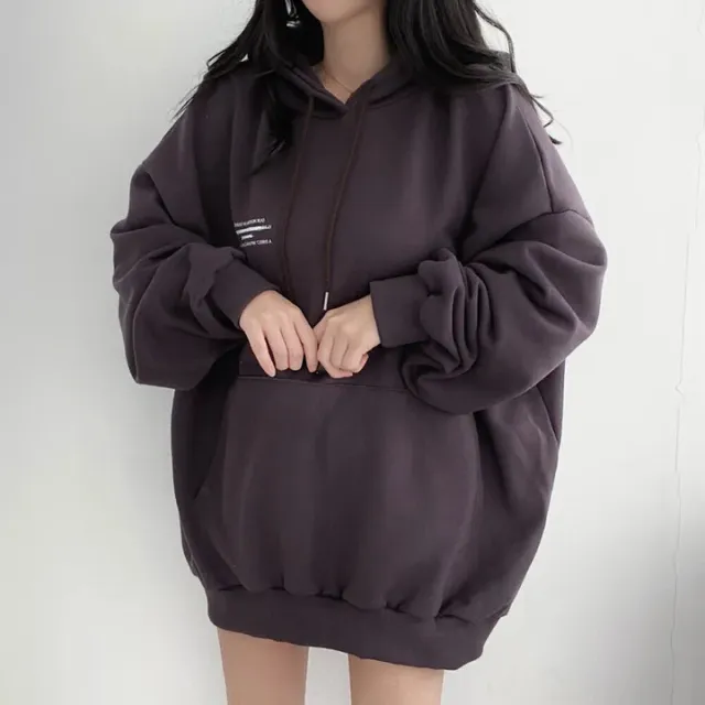Velvet Padded Hooded Sweatshirt Women's Coat 50137A Dark Brown Plus Velvet - Shop at LoveMi