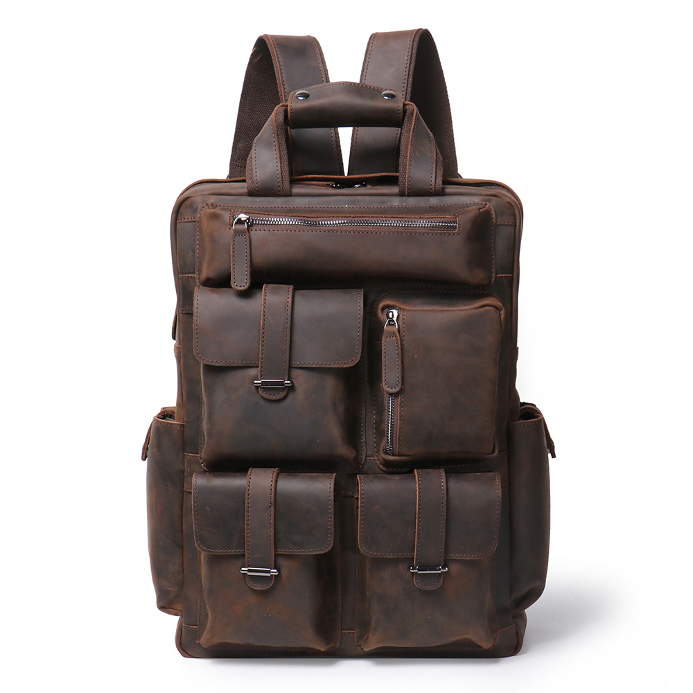 European And American Retro Men's Large-Capacity Leather Backpack