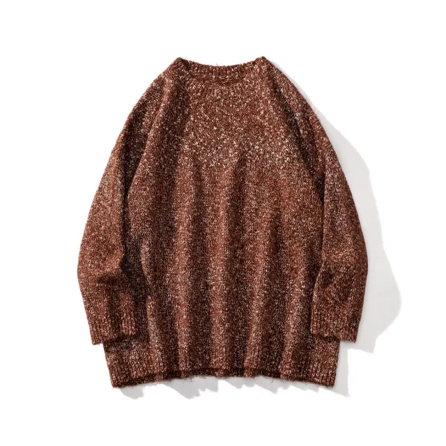 Thick Round Neck Base Knitting Gold Thread Woven Sweater Coffee - Shop at LoveMi