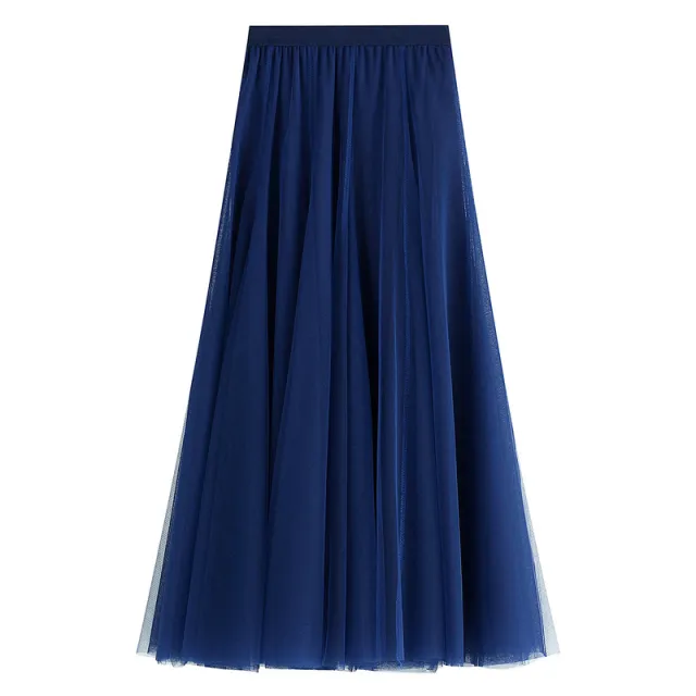 Spring Swing Puffy Ankle length Skirt High Waist Slim Fit Fairy Skirt Tulle Skirt A Line Skirt Dark Blue - Shop at LoveMi