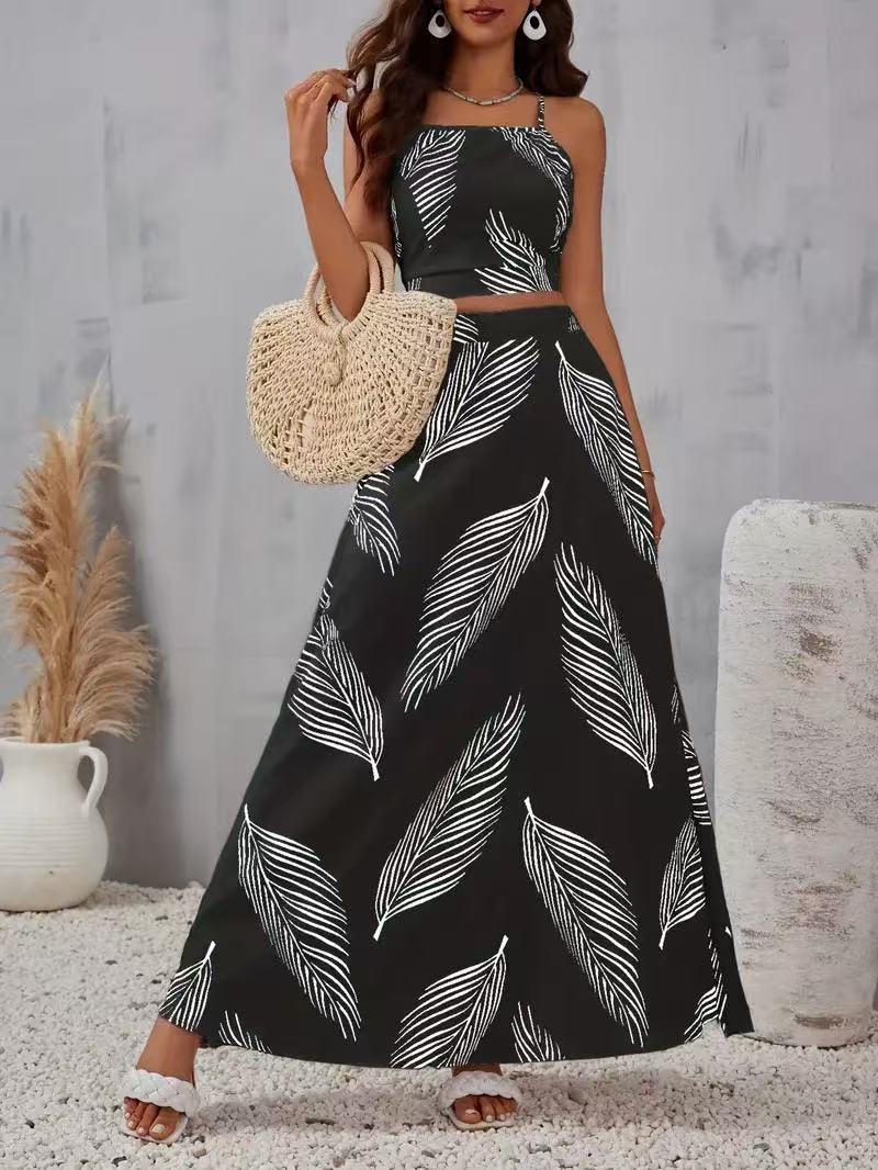 Holiday Floral Print Elegant Two piece Set Overall Dress Set Black - Shop at LoveMi