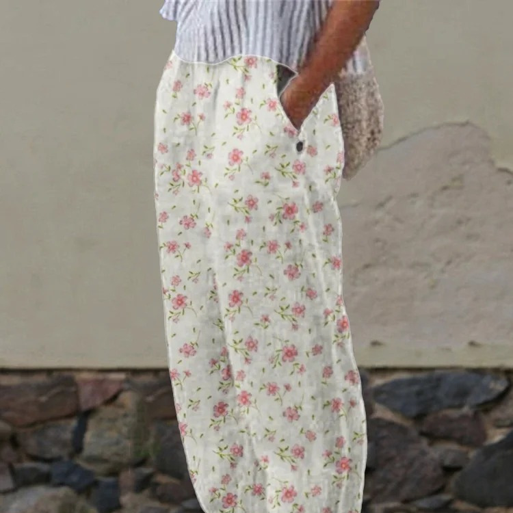 Womens Summer Comfortable Casual Loose-Fit Pants With Pockets