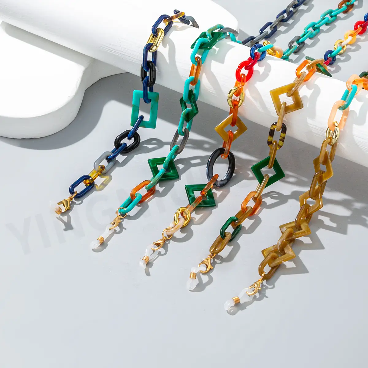 Colorful Mixed Acrylic Halter Glasses Cord Eyeglasses Chain Geometric Buckle Anti-lost Mask