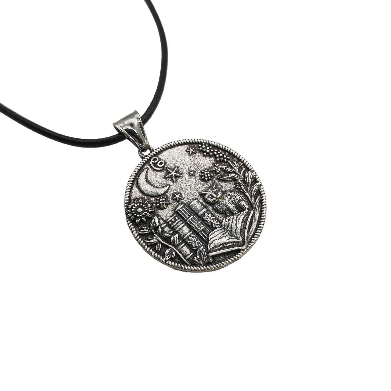 Wizard Cat Reading Witchcraft Pendant Necklace