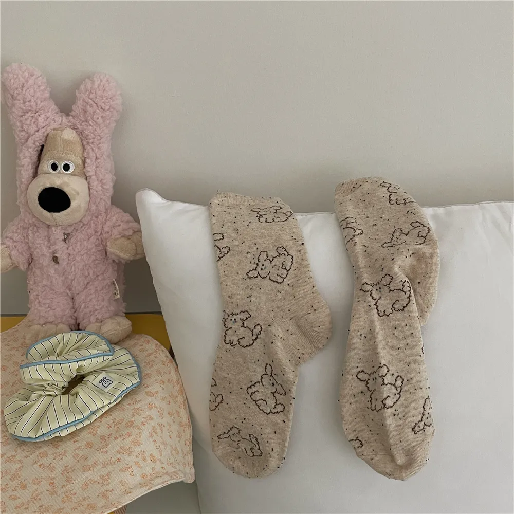 Cloud Dog Cute Girls Mid-calf Length Socks - Many Puppies · Milk Coffee