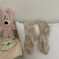 Cloud Dog Cute Girls Mid-calf Length Socks - Many Puppies · Milk Coffee - View 1