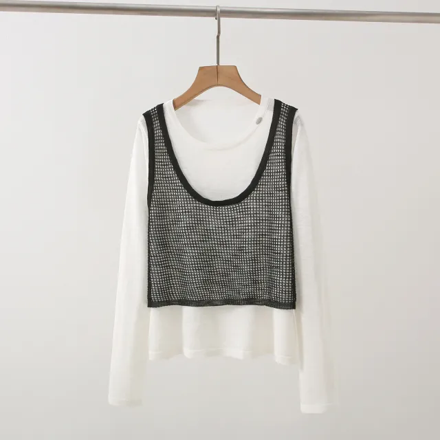 New Design Sense Stitching Fake Two piece Knitted Sweaters Women White And Black - Shop at LoveMi
