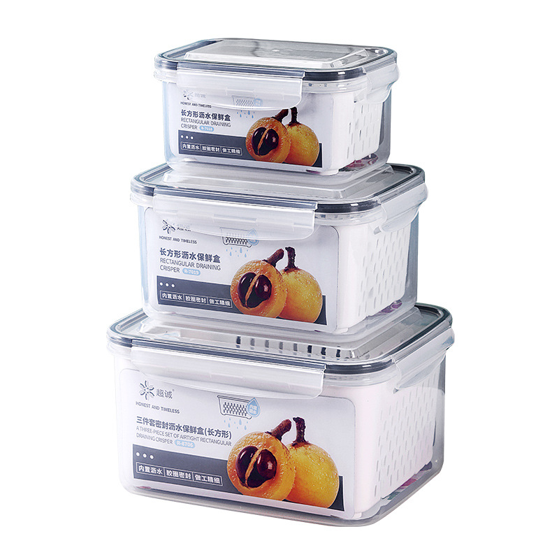 Double-layer Draining Plastic Food Storage Container Set 5