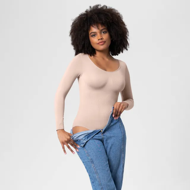Jumpsuit Women's Bottoming Shirt Long Sleeve Corset One piece Corset Skin Color - Shop at LoveMi