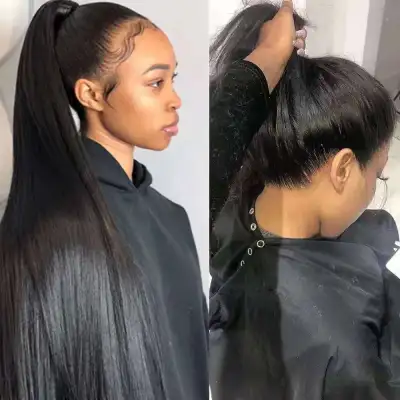 Mid-length Straight Hair Hand-woven Front Lace Synthetic Wigs