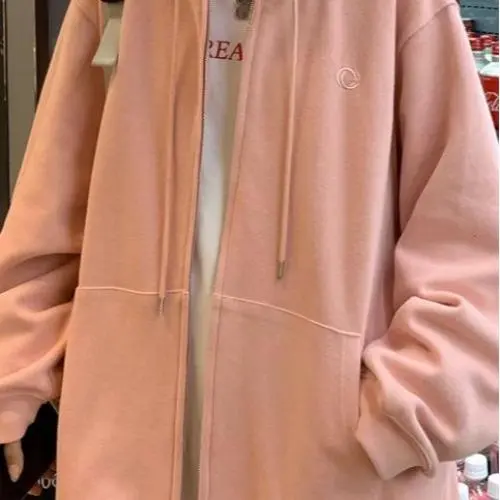 Hoodie Coat Autumn Design Sense Niche Loose Slimming Casual Petite Top Light Pink - Shop at LoveMi