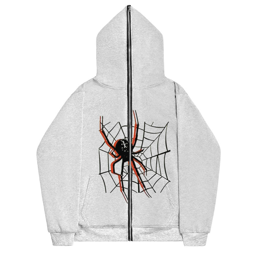 Dark Goth Original Spider Print Zipper Sweatshirt Hoodie