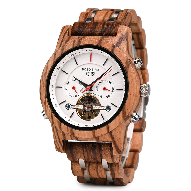 Business Flywheel Mechanical Multi-function Wooden Watch 7