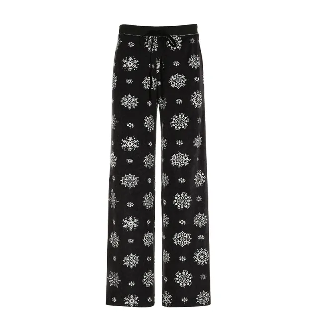 Snowflake Casual Pants For Women Autumn And Winter New Contrast Color Black - Shop at LoveMi