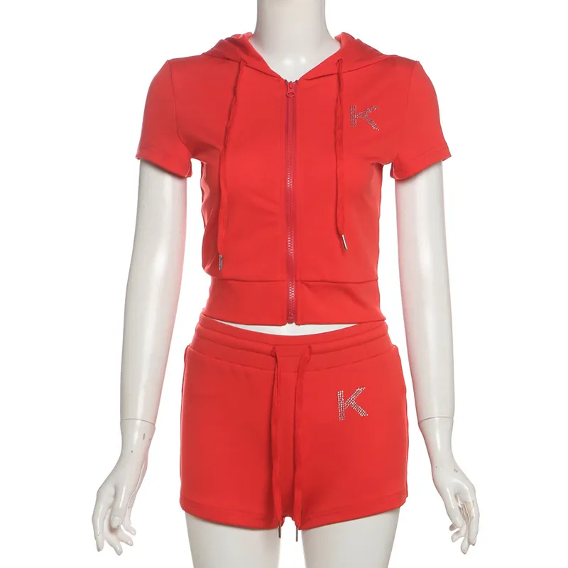 Women's Fashion Casual Sports Shorts Suit - Red