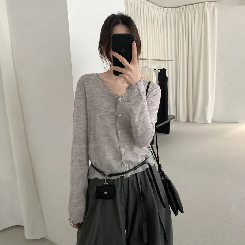 Tree Fungus-like Lacework Knitted Button Cardigan