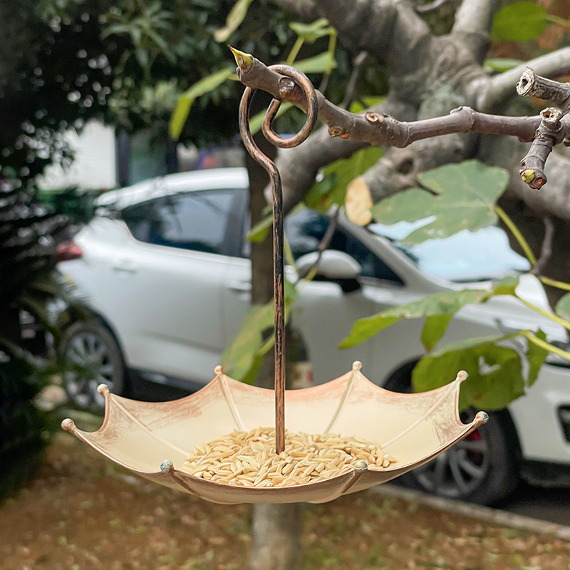 Retro-nostalgic Mini Copper-colored Umbrella-style Bird Feeder detail photo 1