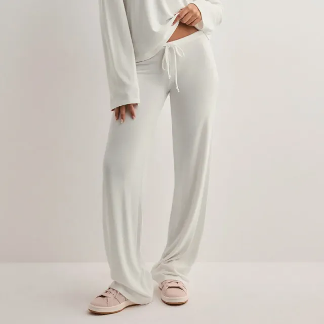 Women's Solid Color Sports And Leisure Drawstring Trousers White - Shop at LoveMi