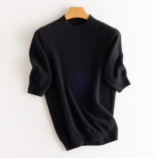 Cashmere Sweater Women's Half Turtleneck Half Sleeve Black - Shop at LoveMi