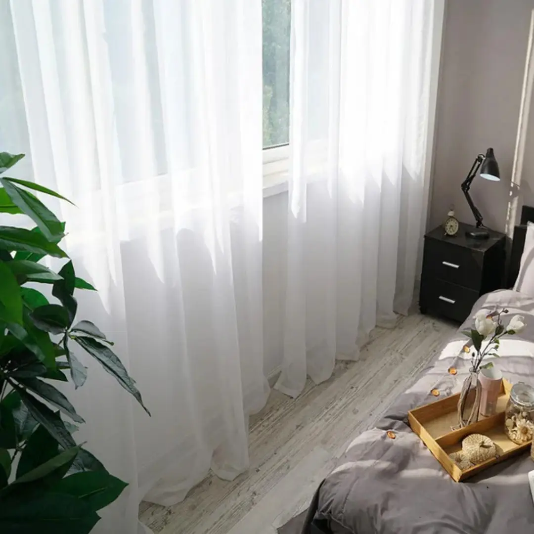 Modern Minimalist Thin White Sheer Solid-color Curtain