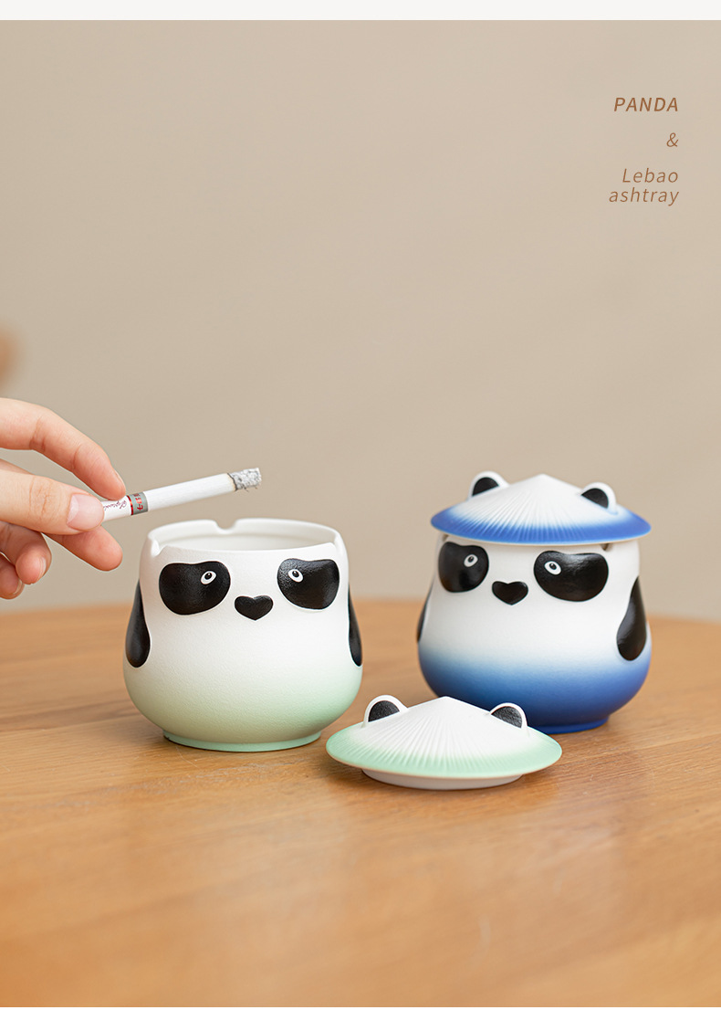 Title 13, Cute Creative Panda Ashtray With Lid Prevent Fl...