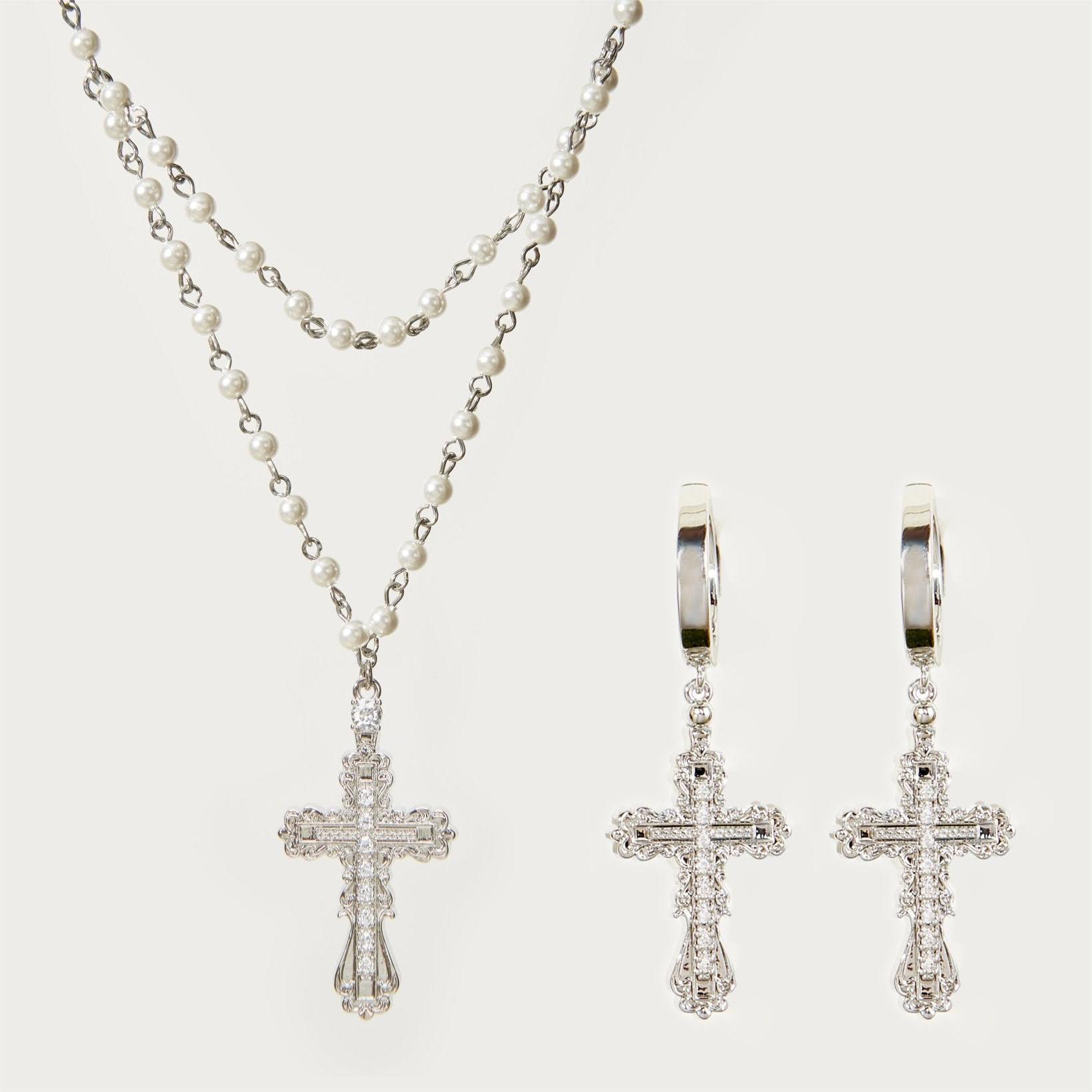 Minimalist Personality Gothic Style Cross Shell Pearl Necklace