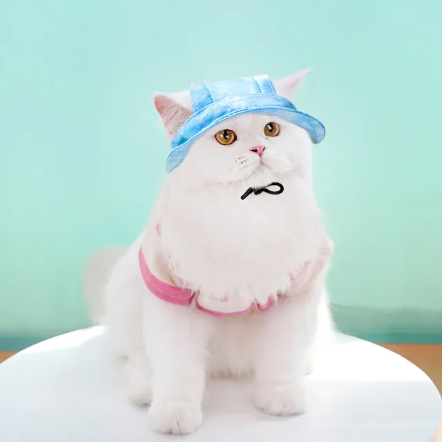 Dog Cat Sun shade Sun Protection Hat Anti off Adjustable String Clip Bucket Hat Light Blue - Shop at LoveMi