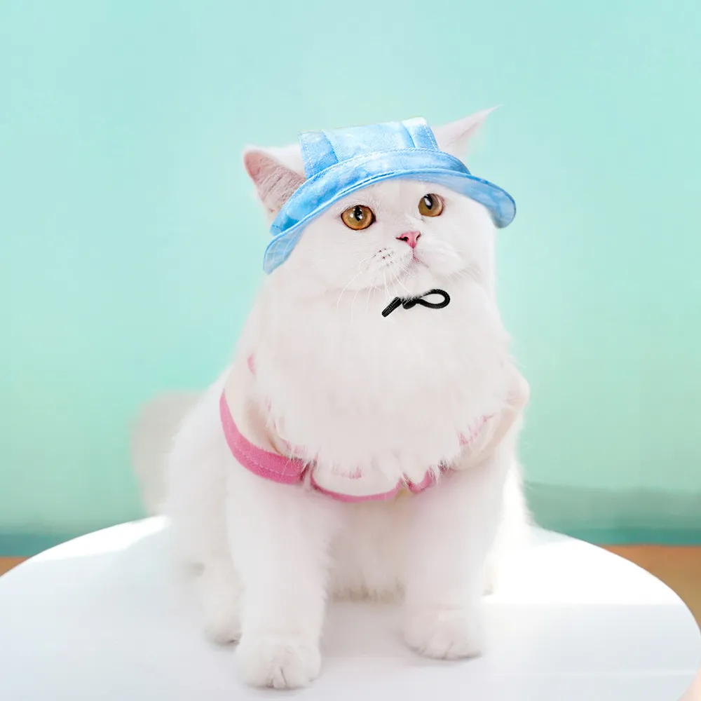 Dog Cat Sun-shade Sun Protection Hat Anti-off Adjustable String Clip Bucket Hat - Light Blue