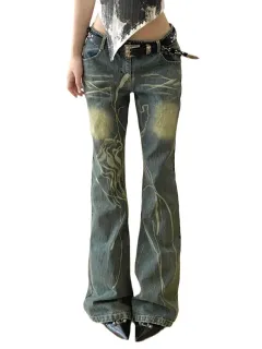 American Plus Size Retro Worn Looking Washed-out Slightly Flared Jeans - View 1
