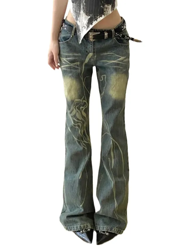 American Plus Size Retro Worn Looking Washed out Slightly Flared Jeans - Shop at LoveMi