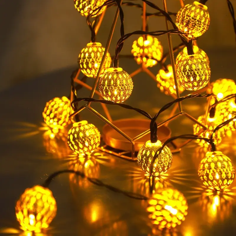 Wrought Iron Moroccan-Style Solar-Powered LED String Lights