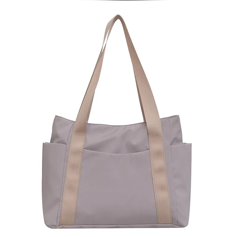 New Japanese Style Solid Color Tote Bag Shoulder Bag Casual Simple Canvas Handbag - Gray