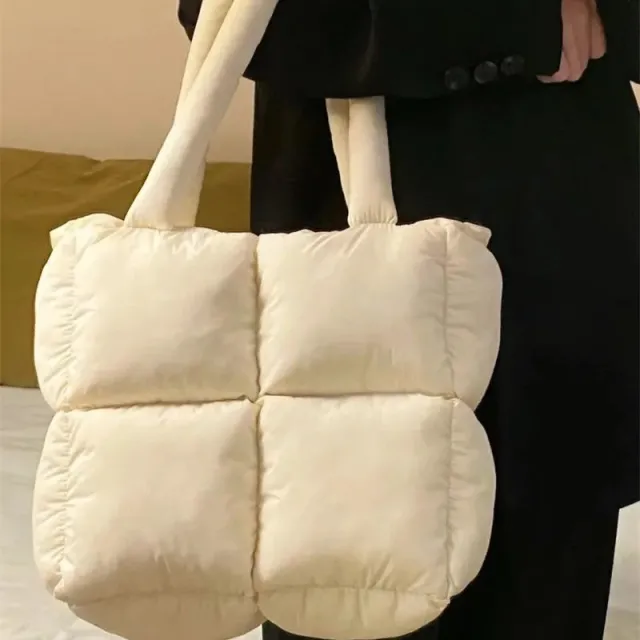 High grade Diamond Soft Cotton Filled Large Capacity Handbag For Women White - Shop at LoveMi